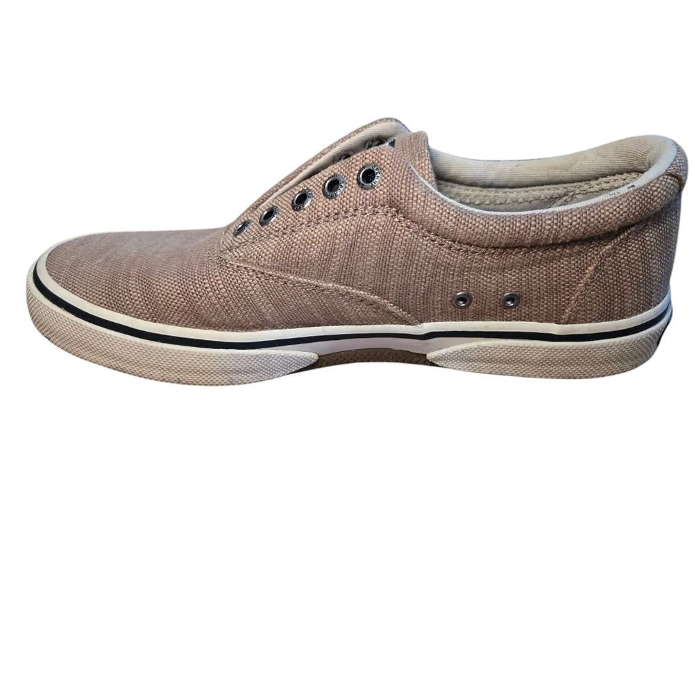 Sperry Topsider Tan Canvas Men's Boat Shoes Size 8 No Laces